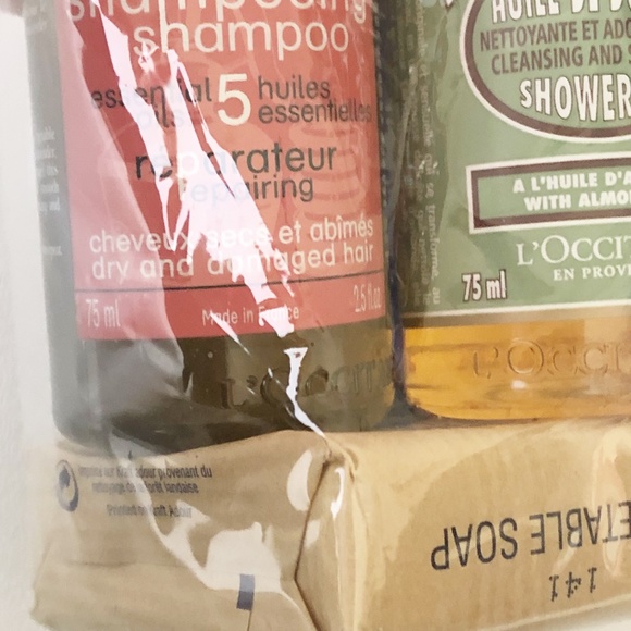 L'Occitane 4pc Gift Set Shampoo- Shower Oil- Vegetable Soap- Cleansing Foam NEW - Picture 5 of 6